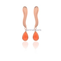 Coral Calcedônia Gemstone Rose Gold Plated Sterling Long Drop Earring, Silver Gemstone Earring